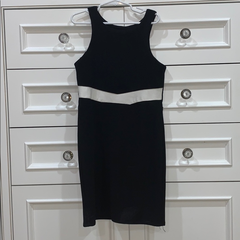Black dress with white stripe